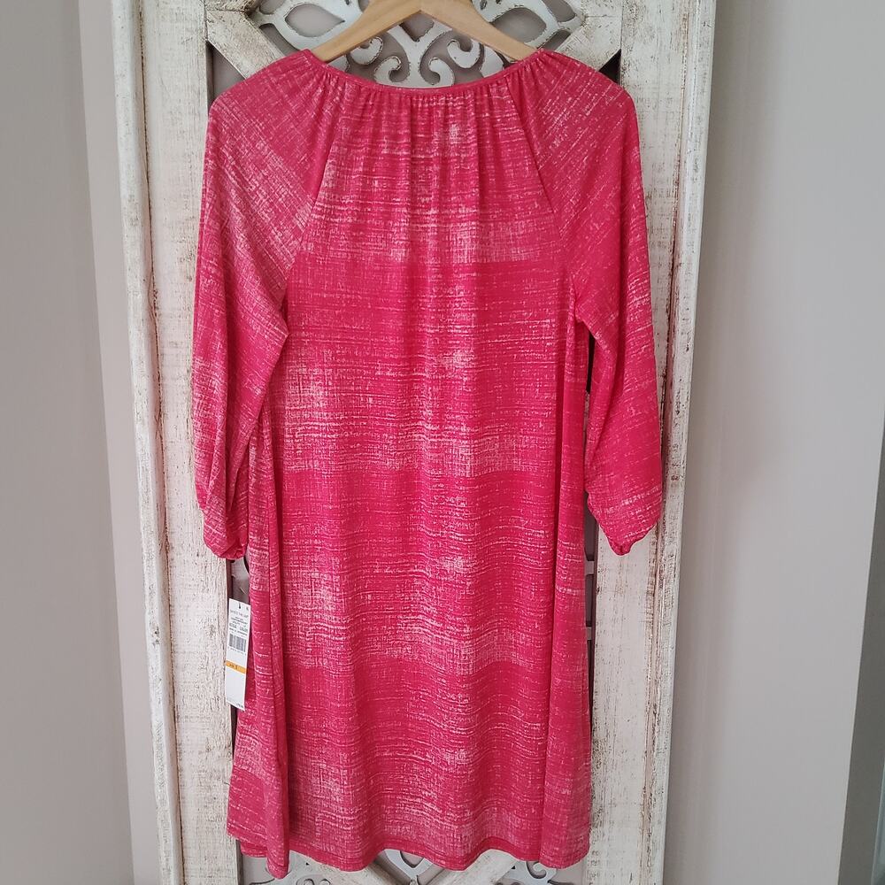 Skye's The Limit Women's 3/4 Sleeve Tie Front Shift Midi Dress in Raspberry - Picture 8 of 8